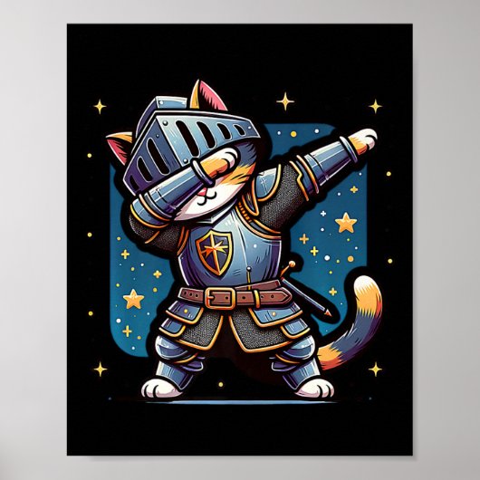 Ren Faire middeleeuwse ridder dabbing kat kitten g Poster (Voorkant)