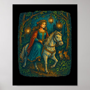 Ren Faire Middeleeuwse Vrouwe Paardrijden in Encha Poster