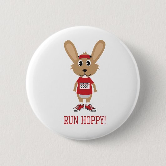 Ren Hoppy! Rabbit Runner in Red Ronde Button 5,7 Cm (Voorkant)