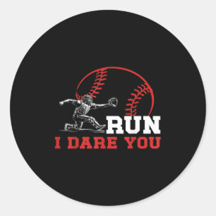 Ren I Daag Je Grappige Honkbal Catcher Honkbal Pla Ronde Sticker