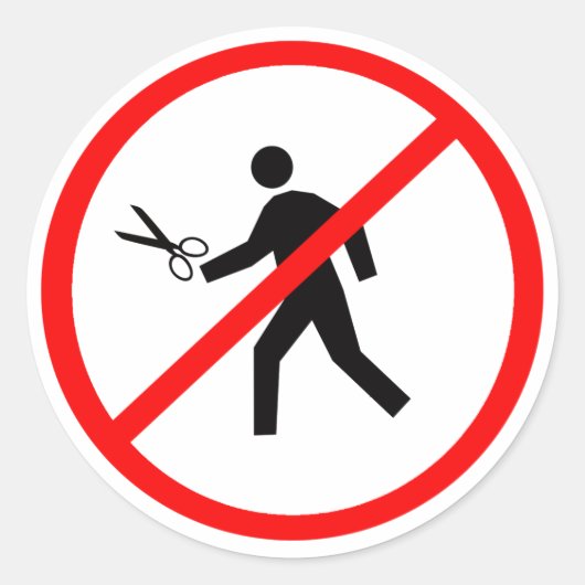 Ren niet met een schaar! ronde sticker (Voorkant)