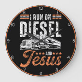 Ren op diesel en Jezus" Trucker Grote Klok (Voorkant)