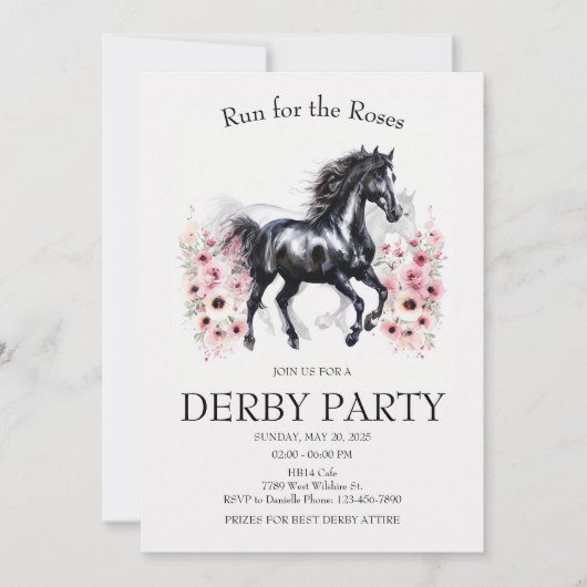Ren voor de Rozen Derby Feest Uitnodiging Elegant (Voorkant)