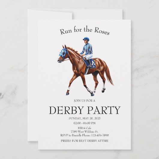 Ren voor de Rozen Kentucky Derby Feest Uitnodiging (Voorkant)