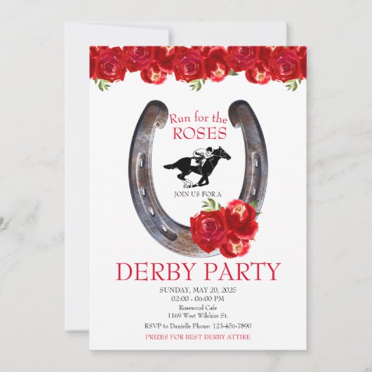 Ren voor de Rozen Race Horse Derby Party Kaart (Voorkant)