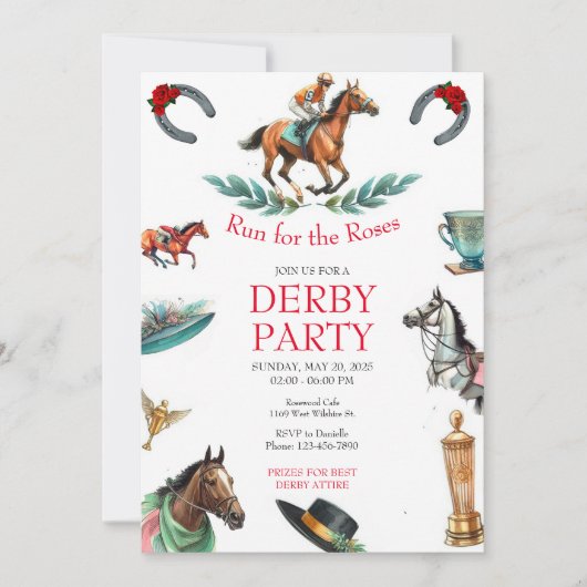 Ren voor de Rozen Race Horse Derby Party Kaart (Voorkant)