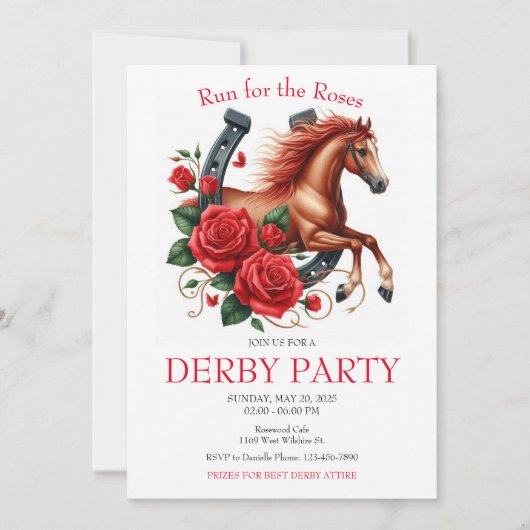 Ren voor de Rozen Race Horse Derby Party Kaart (Voorkant)