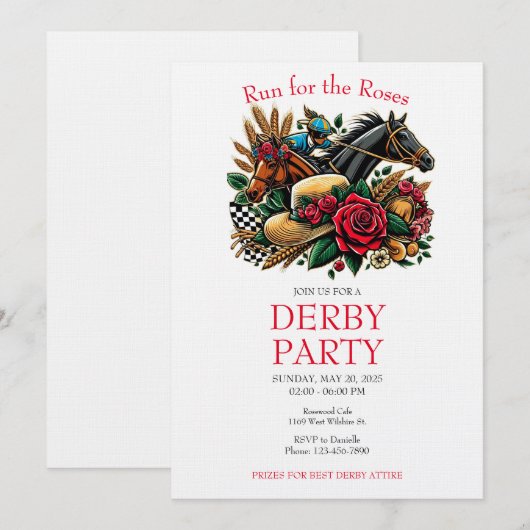 Ren voor de Rozen Race Horse Derby Party Kaart (Voorkant / Achterkant)