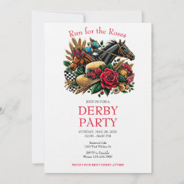 Ren voor de Rozen Race Horse Derby Party Kaart