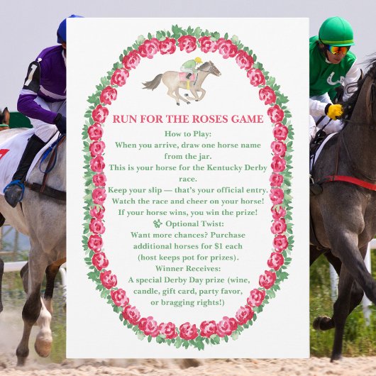 Ren voor de Rozen Raffle Derby Feestspel Kaart