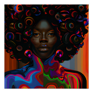 Rena Queen Auburn Bruin Haar Zwart Melanine Afro Perfect Poster