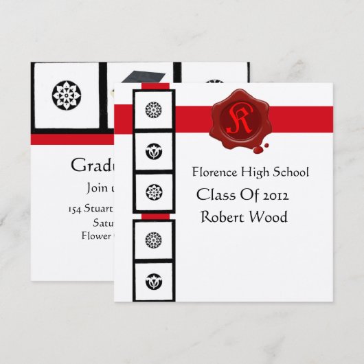 RENAISSANCE AFSTUDEREN Red Wax Seal Monogram Kaart (Voorkant / Achterkant)