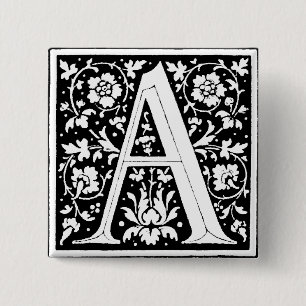 Renaissance alfabet letter A - Pin Vierkante Button 5,1 Cm