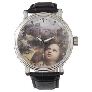 RENAISSANCE ANGEL IN LANDSCAPE, Roze stenen Horloge