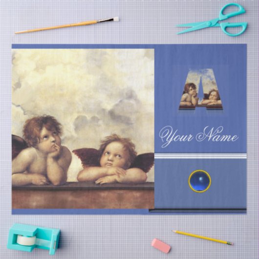 RENAISSANCE ANGELS A LETTER Monogram Blue Tissuepapier (Craft)