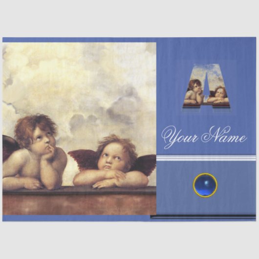 RENAISSANCE ANGELS A LETTER Monogram Blue Tissuepapier (Voorkant)