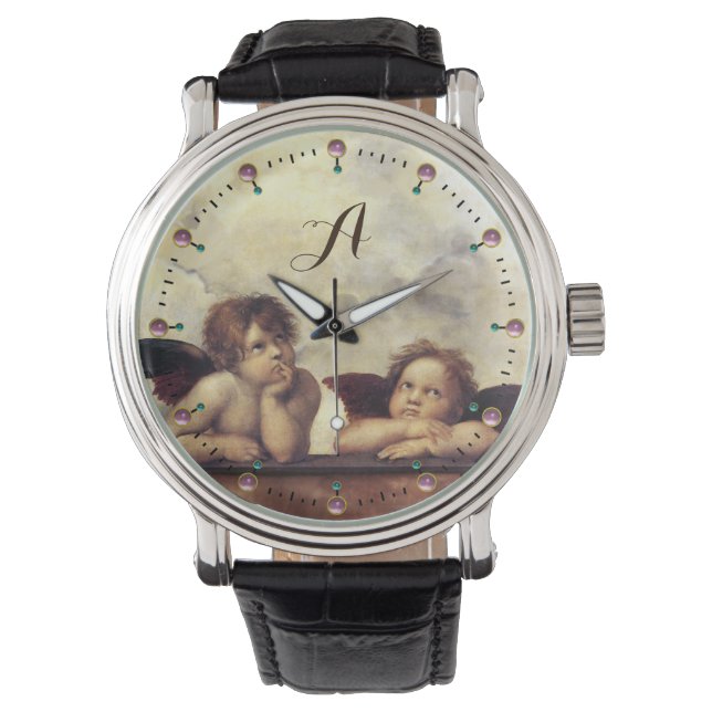 RENAISSANCE ANGELS /Winged Cherubs Monogram Horloge (Voorkant)