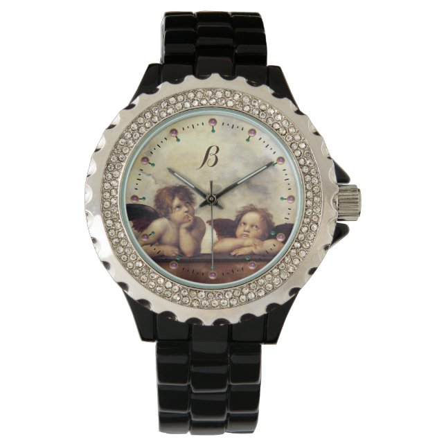 RENAISSANCE ANGELS /Winged Cherubs Monogram Horloge (Voorkant)