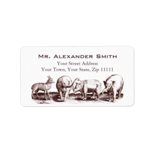 Renaissance Animal Engraving Elephants, Rhino Etiket