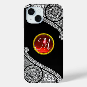 RENAISSANCE ARCHITECT Black White Gem Monogram iPhone 15 Case