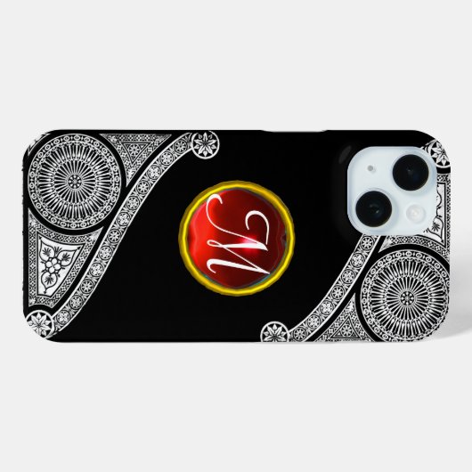 RENAISSANCE ARCHITECT Black White Gem Monogram Case-Mate iPhone Case (Achterkant (horizontaal))