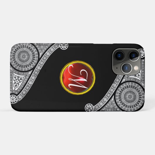 RENAISSANCE ARCHITECT Black White Gem Monogram Case-Mate iPhone Case (Achterkant (horizontaal))