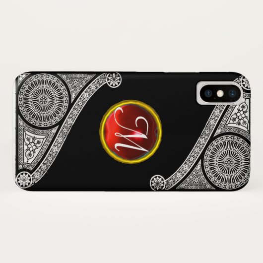RENAISSANCE ARCHITECT Black White Gem Monogram Case-Mate iPhone Case (Achterkant (horizontaal))