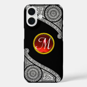 RENAISSANCE ARCHITECT Black White Gem Monogram iPhone 16 Hoesje
