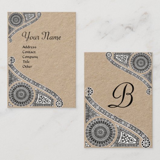RENAISSANCE ARCHITECT MONOGRAM Black Kraft Visitekaartje (Voorkant / Achterkant)