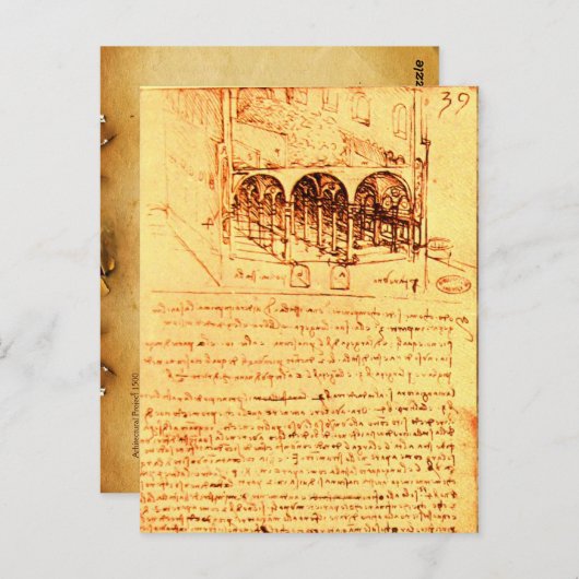 RENAISSANCE ARCHITECTUUR, Antiek perkament Briefkaart (Voorkant / Achterkant)