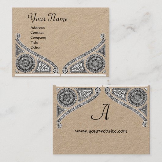 RENAISSANCE ARCITECTURE MONOGRAM Black Kraft Paper Visitekaartje (Voorkant / Achterkant)