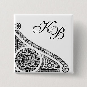 RENAISSANCE Black White Architecture Decor Vierkante Button 5,1 Cm