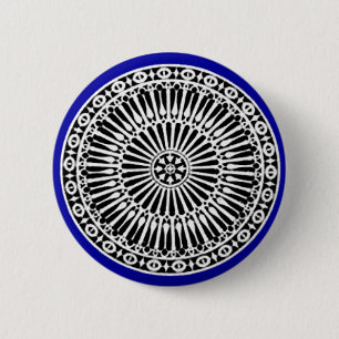 RENAISSANCE Black White Blue Architecture Decor Ronde Button 5,7 Cm