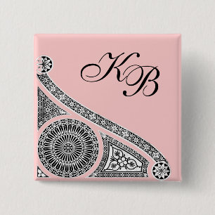 RENAISSANCE Black White Pink Architecture Monogram Vierkante Button 5,1 Cm