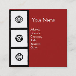 RENAISSANCE Black White Red Geometric Floral Vierkante Visitekaartje