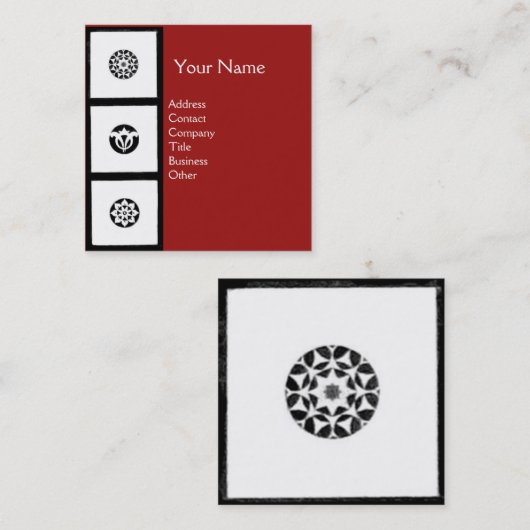 RENAISSANCE Black White Red Geometric Floral Vierkante Visitekaartje (Voorkant / Achterkant)
