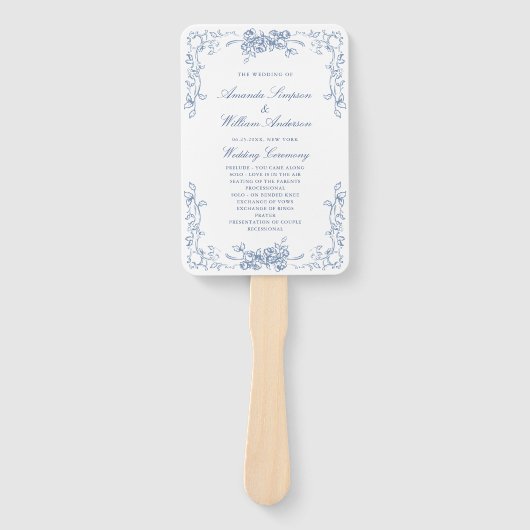Renaissance  Blauwe Huwelijksceremonie Programma Handwaaier (Voorkant)