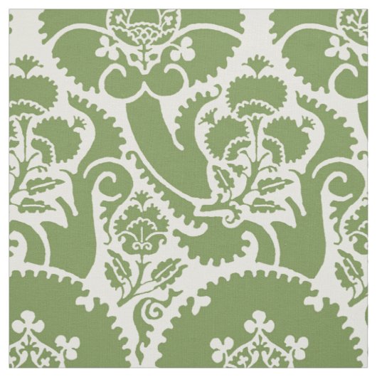 Renaissance Bloem - Groen op Wit Stof (Swatch)