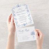 Renaissance  Bloemen Dusty Blue Wedding All In One Uitnodiging (Afscheurbaar)