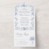 Renaissance  Bloemen Dusty Blue Wedding All In One Uitnodiging (Binnen)