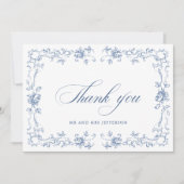 Renaissance  Bloemen Dusty Blue Wedding Bedankkaart (Voorkant)