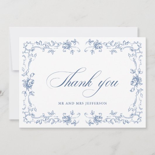 Renaissance  Bloemen Dusty Blue Wedding Bedankkaart (Voorkant)