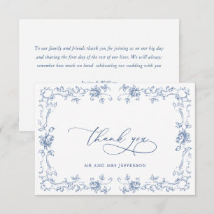 Renaissance  Bloemen Dusty Blue Wedding Bedankkaart