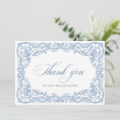 Renaissance  Bloemen Dusty Blue Wedding Bedankkaart (Staand voorkant)