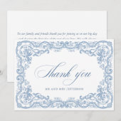 Renaissance  Bloemen Dusty Blue Wedding Bedankkaart (Voorkant / Achterkant)