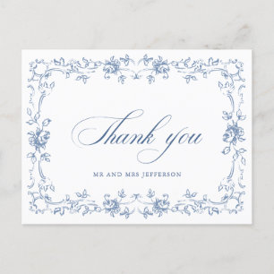 Renaissance Bloemen Dusty Blue Wedding Briefkaart