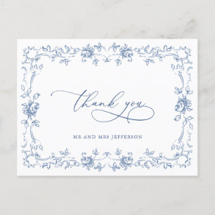 Renaissance Bloemen Dusty Blue Wedding Briefkaart