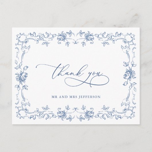 Renaissance  Bloemen Dusty Blue Wedding Briefkaart (Voorkant)