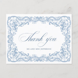 Renaissance Bloemen Dusty Blue Wedding Briefkaart