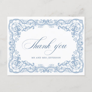 Renaissance Bloemen Dusty Blue Wedding Briefkaart